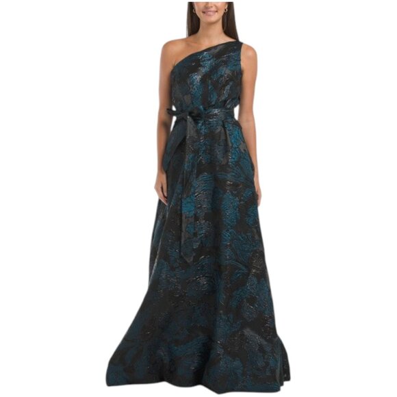 RENE BY RENE RUIZ One Shoulder Brocade Gown With Belt - Picture 1 of 3
